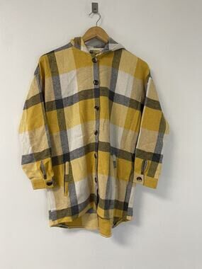 Alex Hoodie Shacket Women Small Flannel Button Up Shirt Jacket N164
